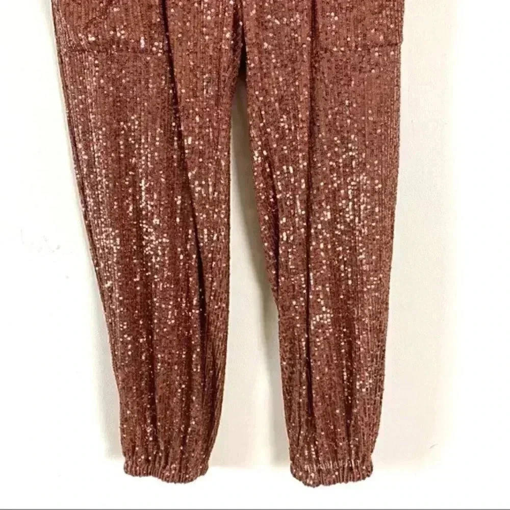 Free People Morelia Sequin Jogger Pants Bronze